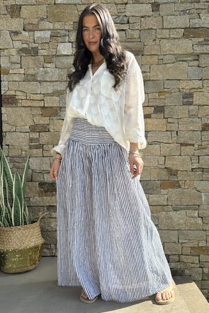 Marina Chalk Stripe Palazzo Pant White